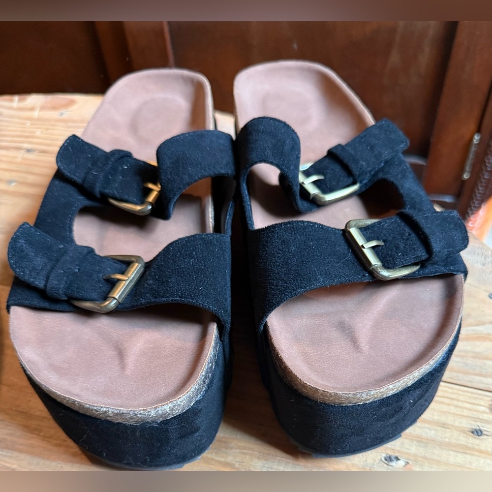 Black Suede Platform Women's Sandals